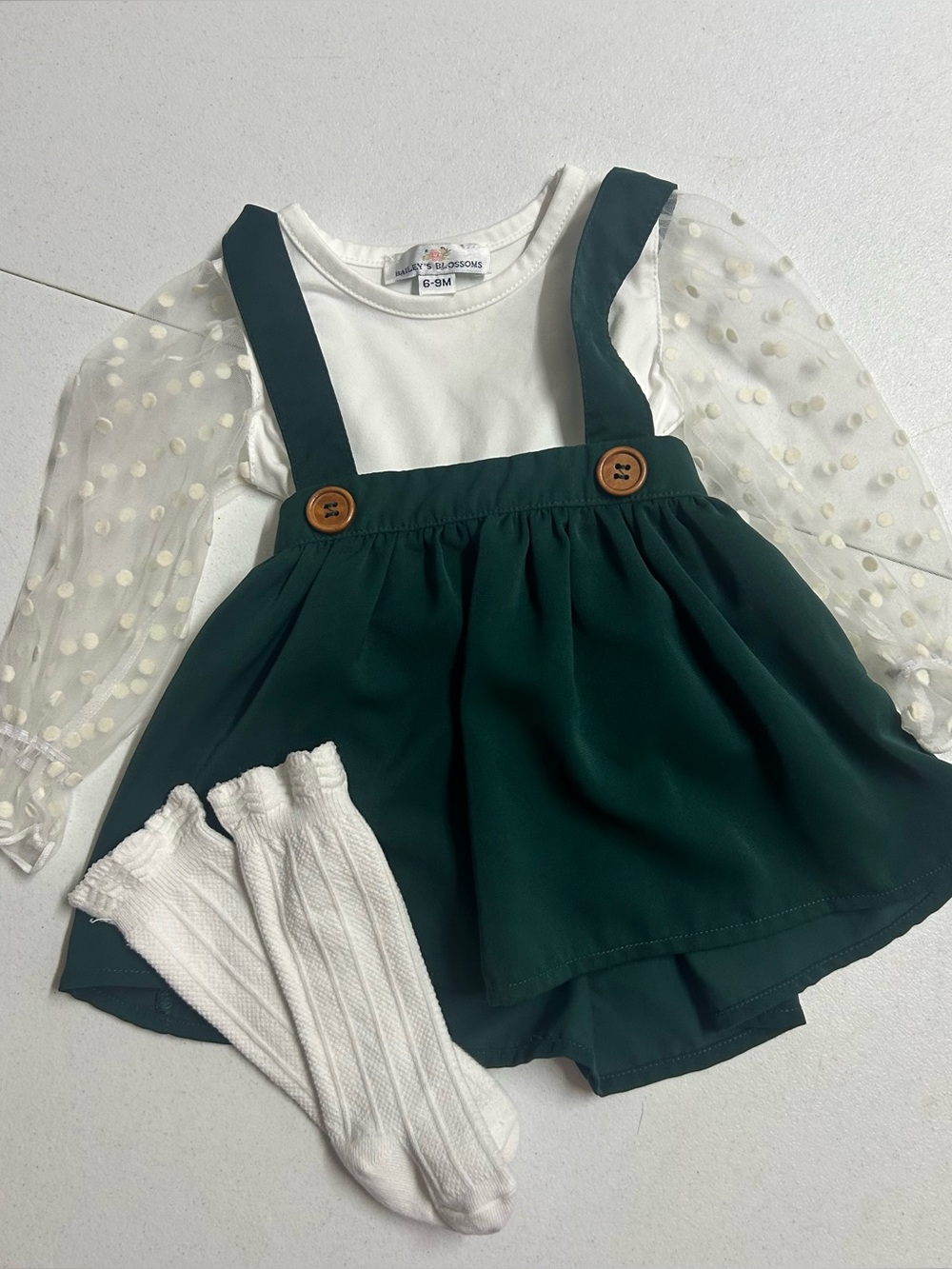 Bailey's Blossoms Green Pinafore Dress with White Top